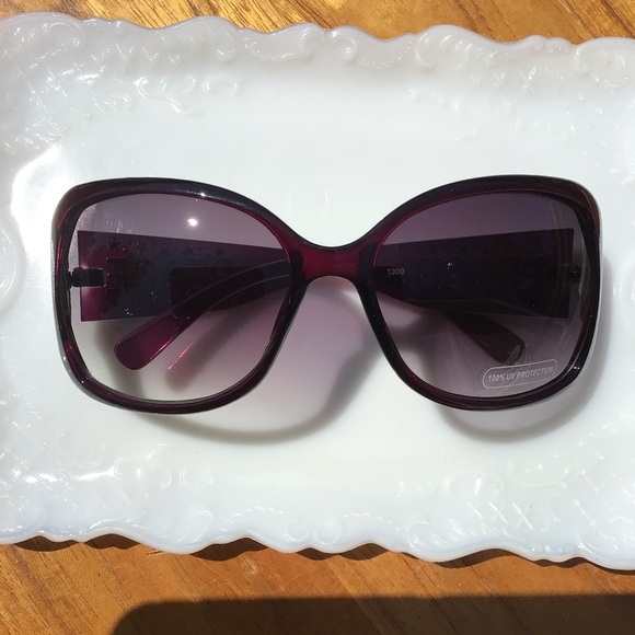 Purple and Silver Peace Shimmering Sparkle Oversized Sunglasses - Picture 2 of 2